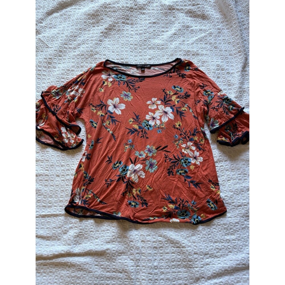 Cable And Gauge Women’s Floral Top 3/4 Sleeves Pink Size Medium